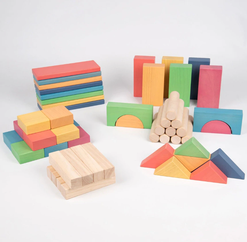 Obrovský set farebných drevených kociek - 54 ks