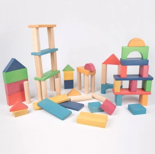 Obrovský set farebných drevených kociek - 54 ks