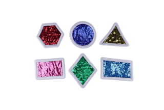 Geometrické figúrky s farebnými flitrami - 6ks